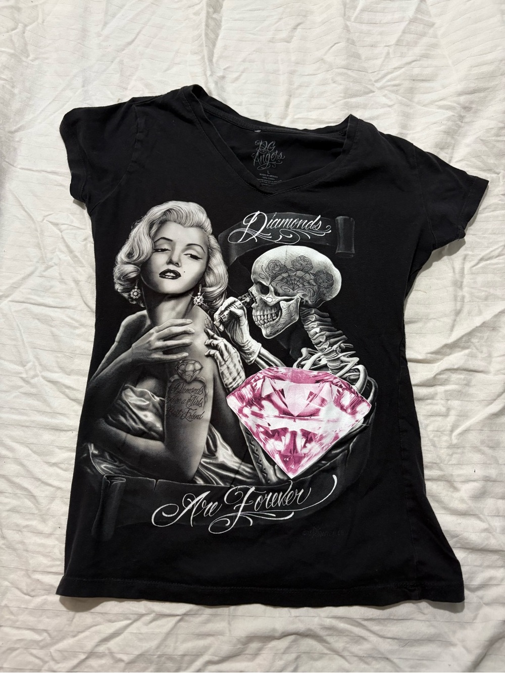 Y2K DG Angels Black Marilyn Monroe Graphic Tee with Pink Diamond Print - Picture 1 of 2